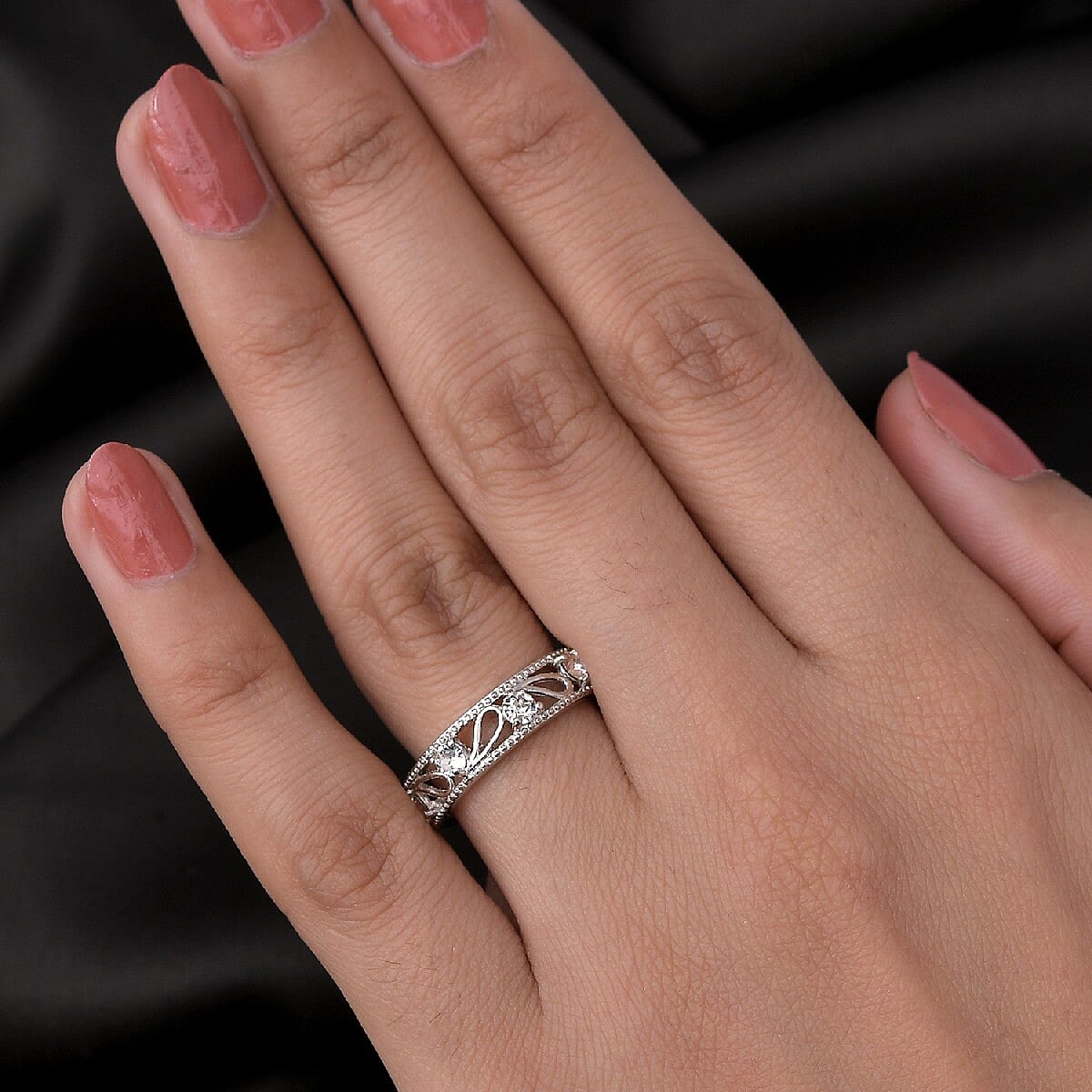 Lustro Stella White Crystal Band Ring in Platinum Tone