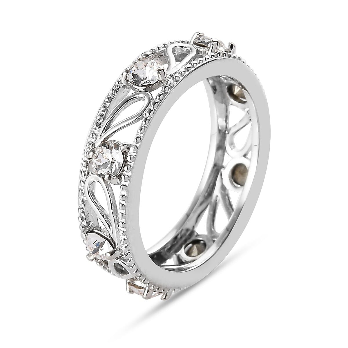 Lustro Stella White Crystal Band Ring in Platinum Tone