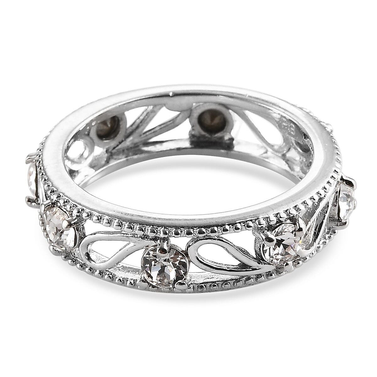 Lustro Stella White Crystal Band Ring in Platinum Tone
