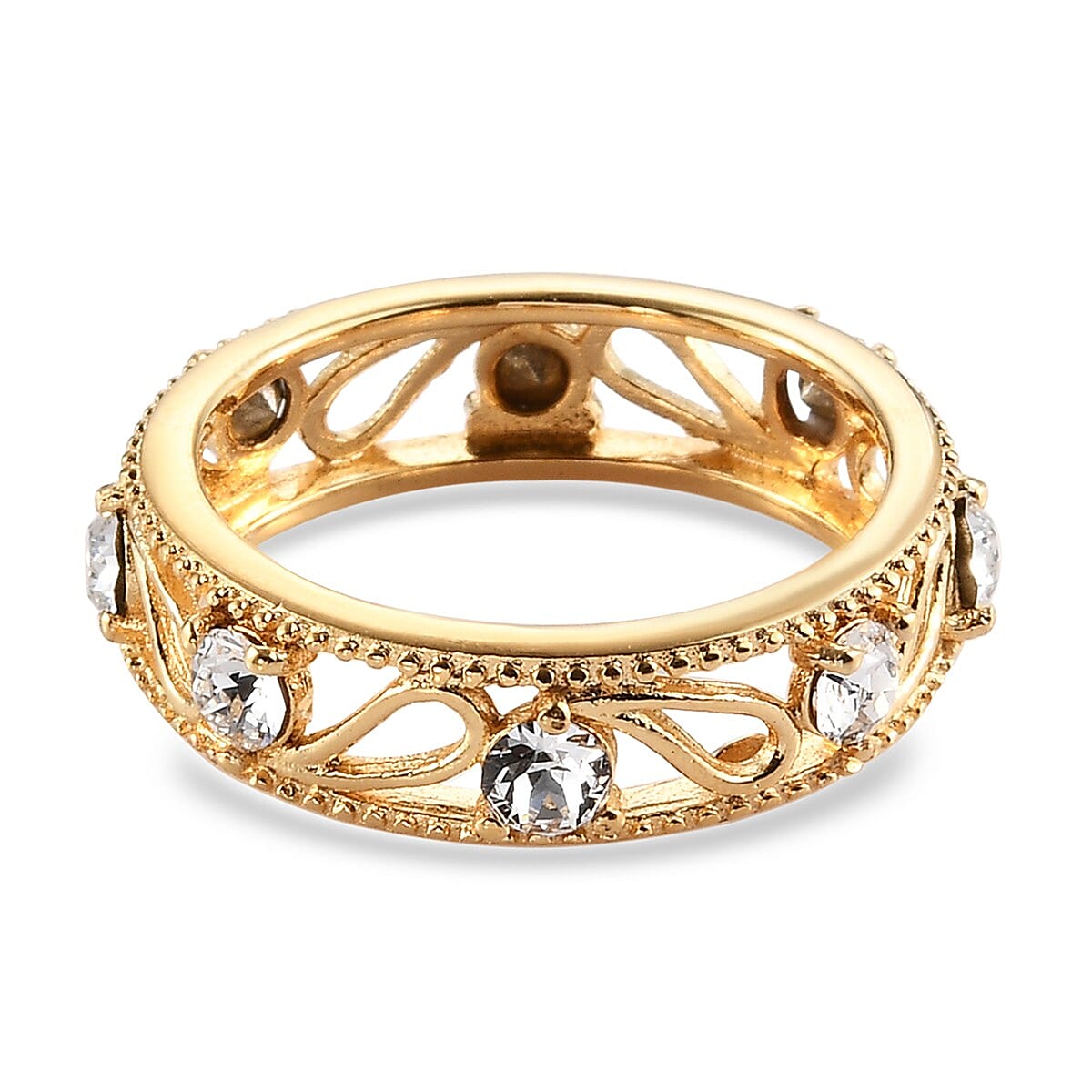 Lustro Stella White Crystal Band Ring in 18K Gold Tone