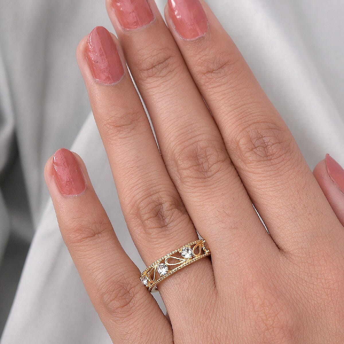 Lustro Stella White Crystal Band Ring in 18K Gold Tone