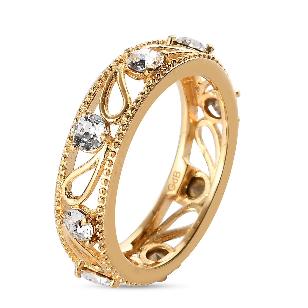 Lustro Stella White Crystal Band Ring in 18K Gold Tone