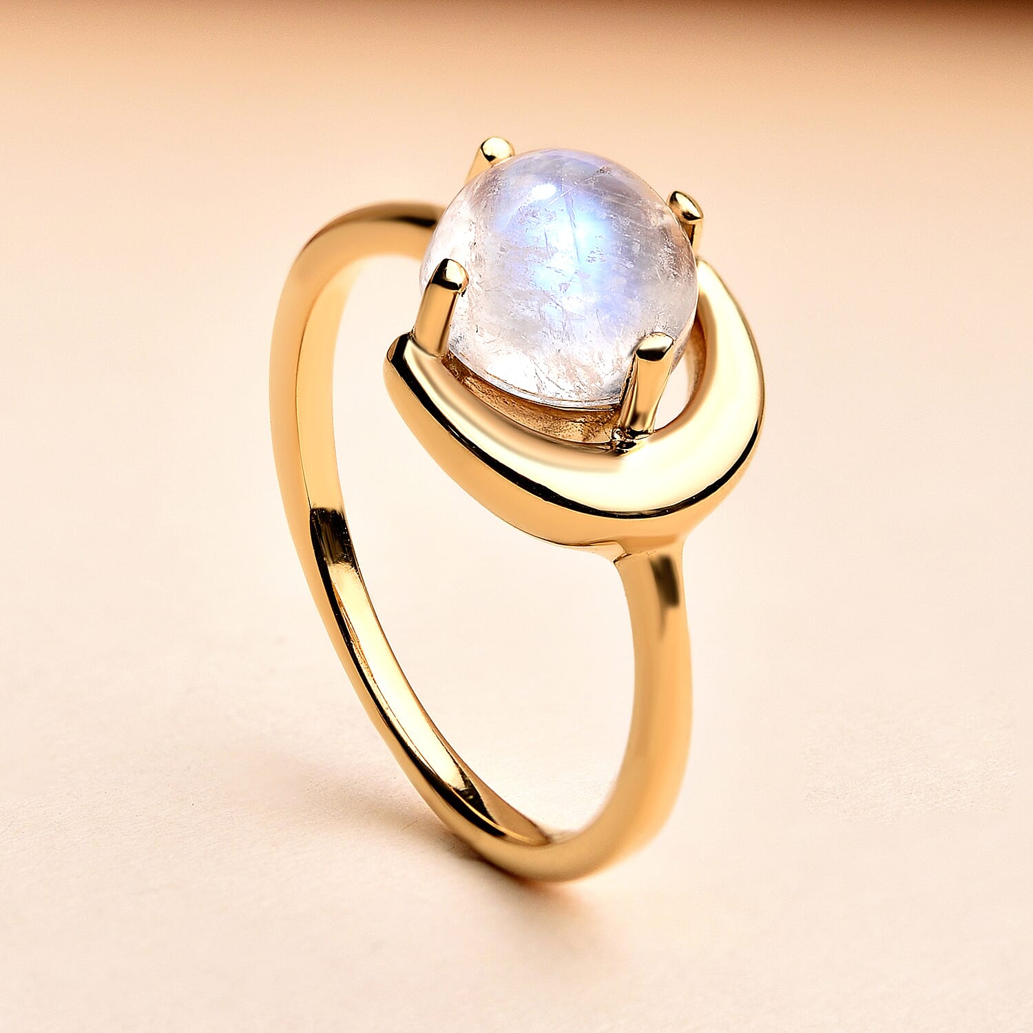 Rainbow Moonstone Ring in 14K Gold Overlay Sterling Silver 1.60 Ct.