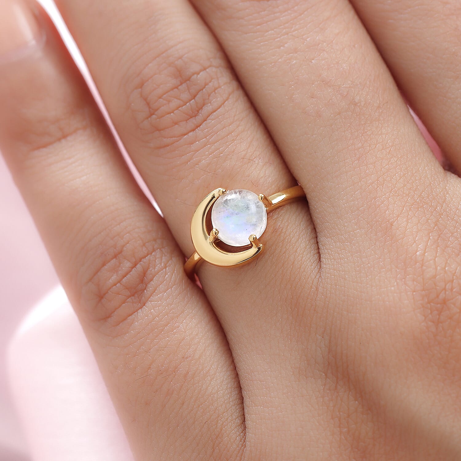 Rainbow Moonstone Ring in 14K Gold Overlay Sterling Silver 1.60 Ct.