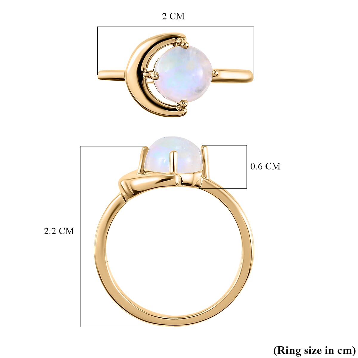 Rainbow Moonstone Ring in 14K Gold Overlay Sterling Silver 1.60 Ct.