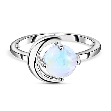 Rainbow Moonstone Celestial Theme Ring in Platinum Plated