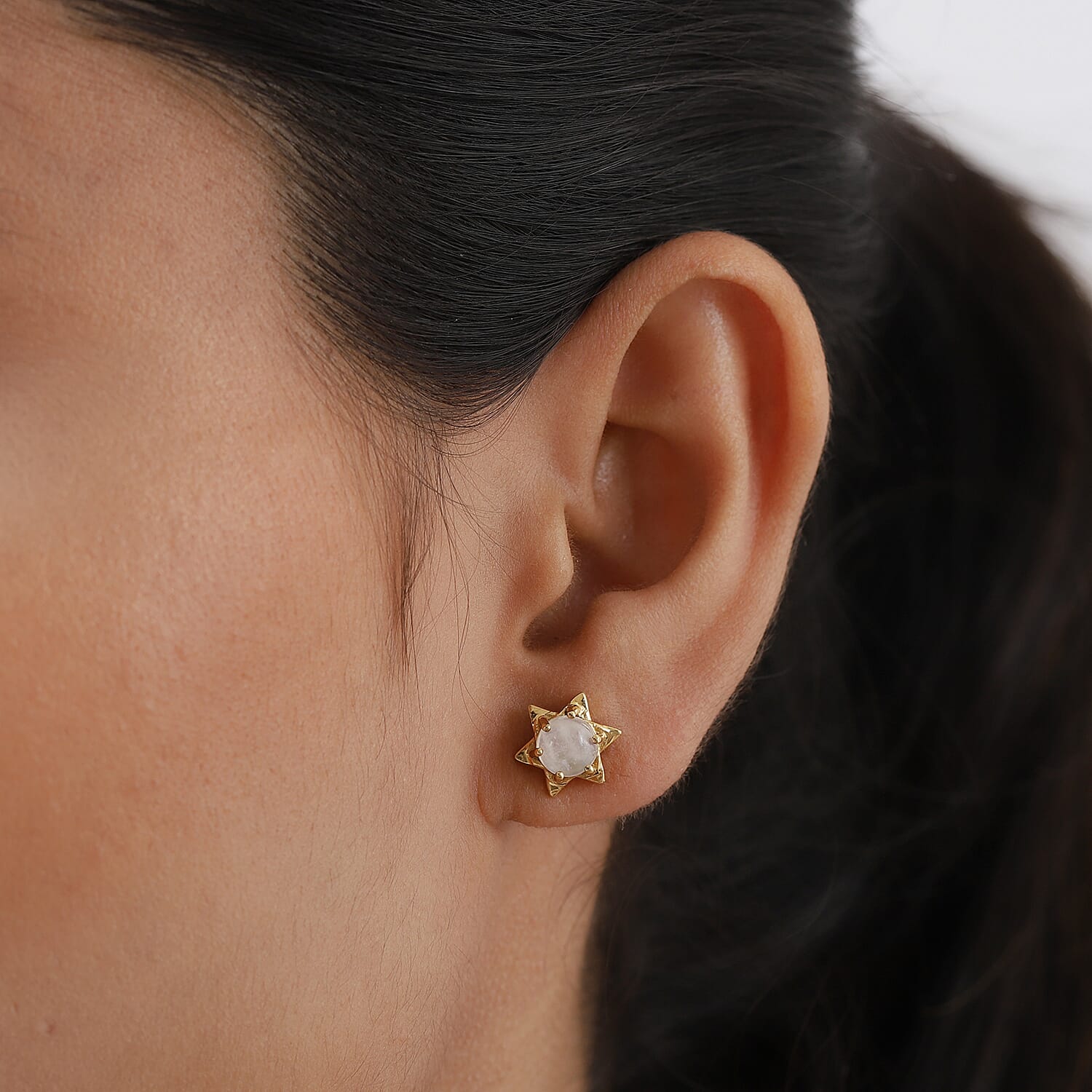 Rainbow Moonstone Stud Earrings (with Push Back) in 18K Yellow Gold Vermeil Plated Sterling Silver 2.06 Ct.