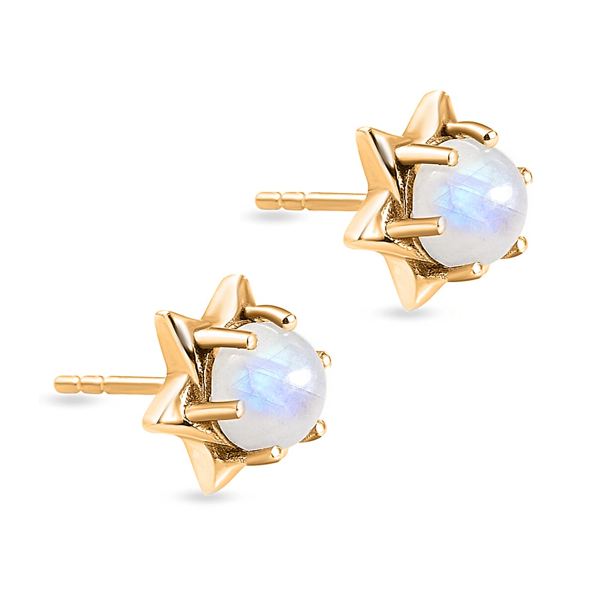 Rainbow Moonstone Stud Earrings (with Push Back) in 18K Yellow Gold Vermeil Plated Sterling Silver 2.06 Ct.