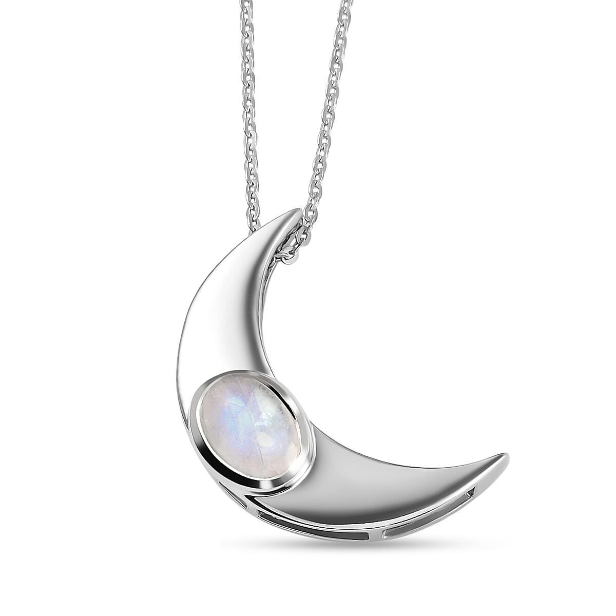 Rainbow Moonstone Pendant with Chain (Size 18) in Platinum Overlay Sterling Silver 1.93 Ct.