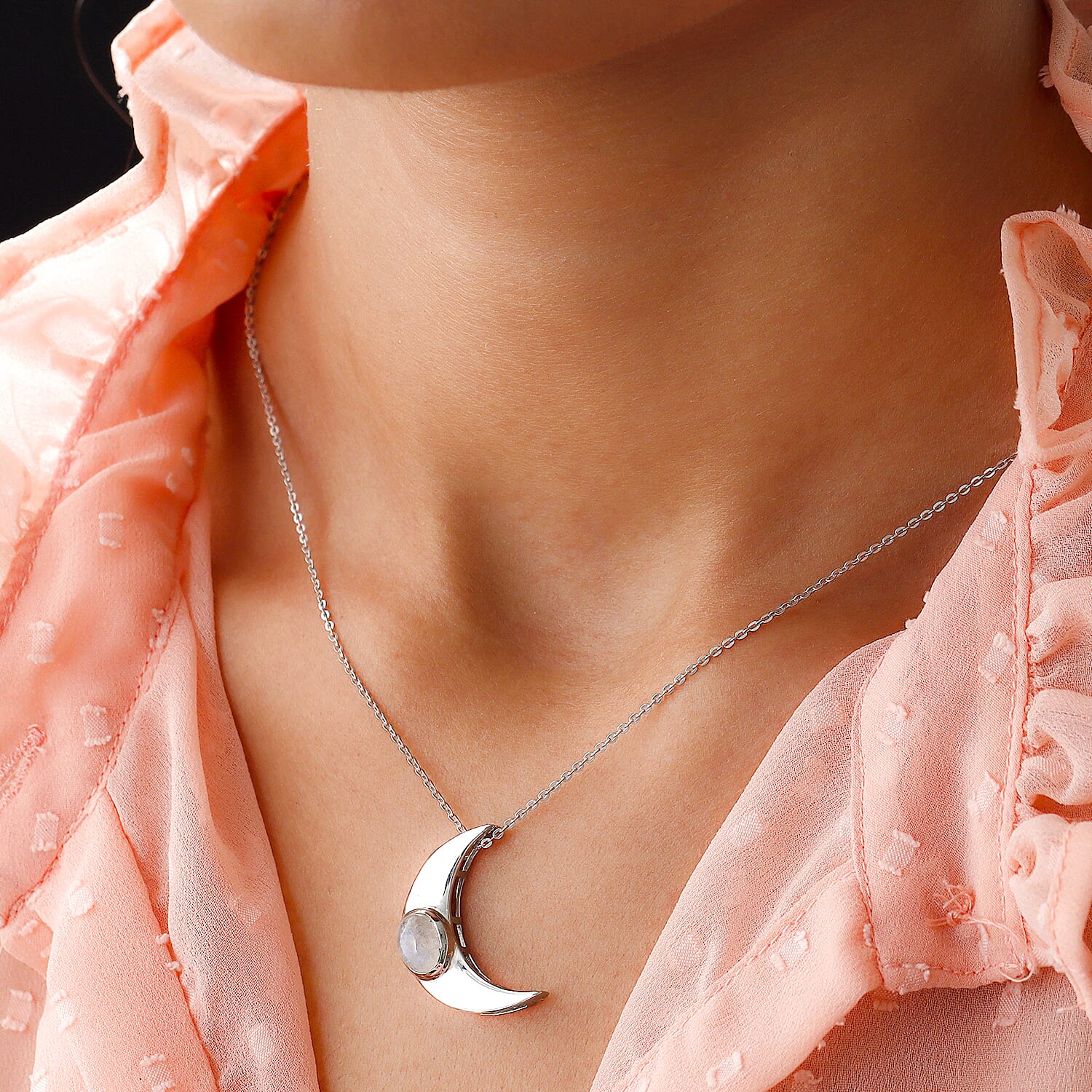 Rainbow Moonstone Pendant with Chain (Size 18) in Platinum Overlay Sterling Silver 1.93 Ct.