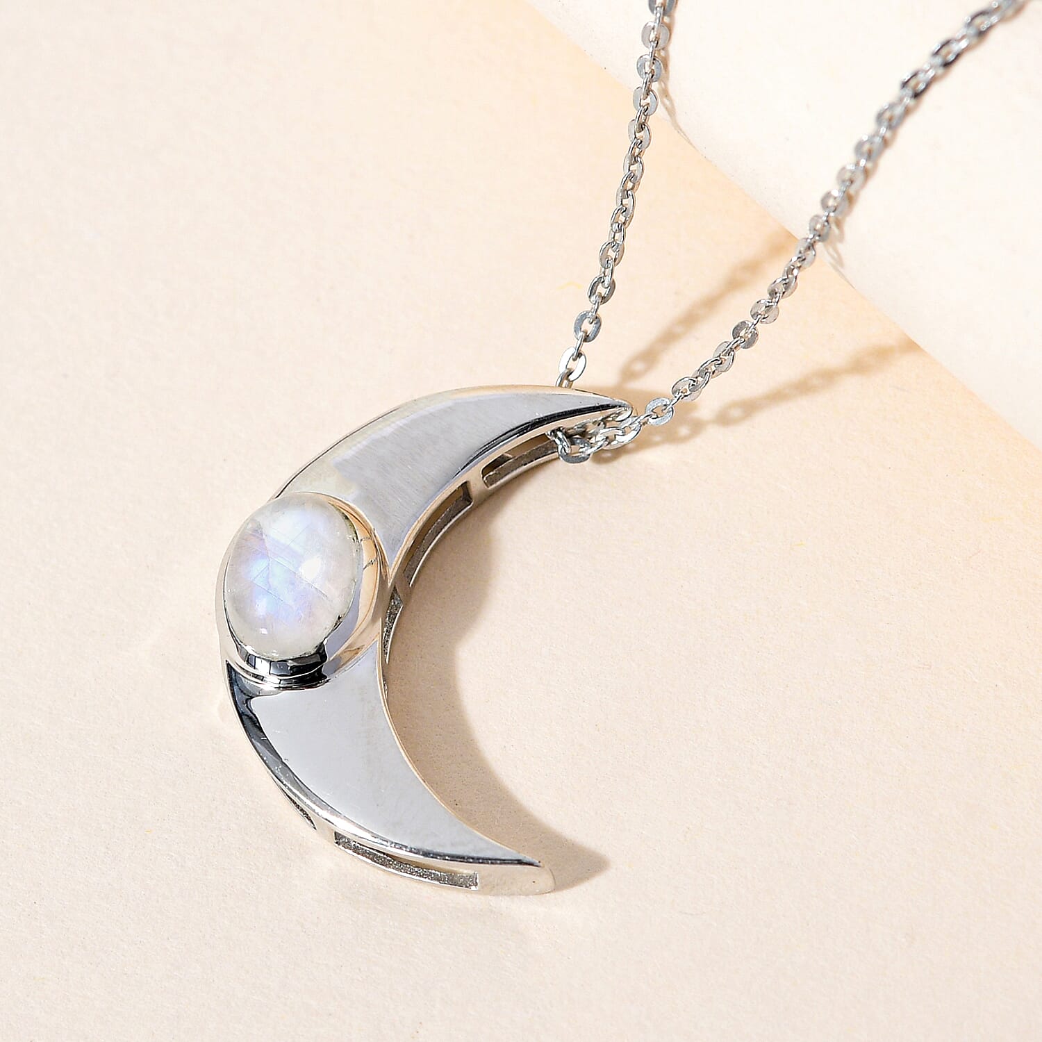 Rainbow Moonstone Pendant with Chain (Size 18) in Platinum Overlay Sterling Silver 1.93 Ct.