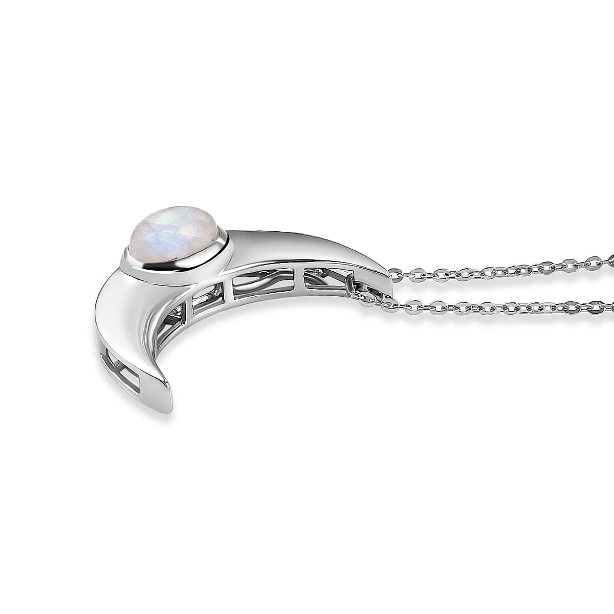 Rainbow Moonstone Pendant with Chain (Size 18) in Platinum Overlay Sterling Silver 1.93 Ct.