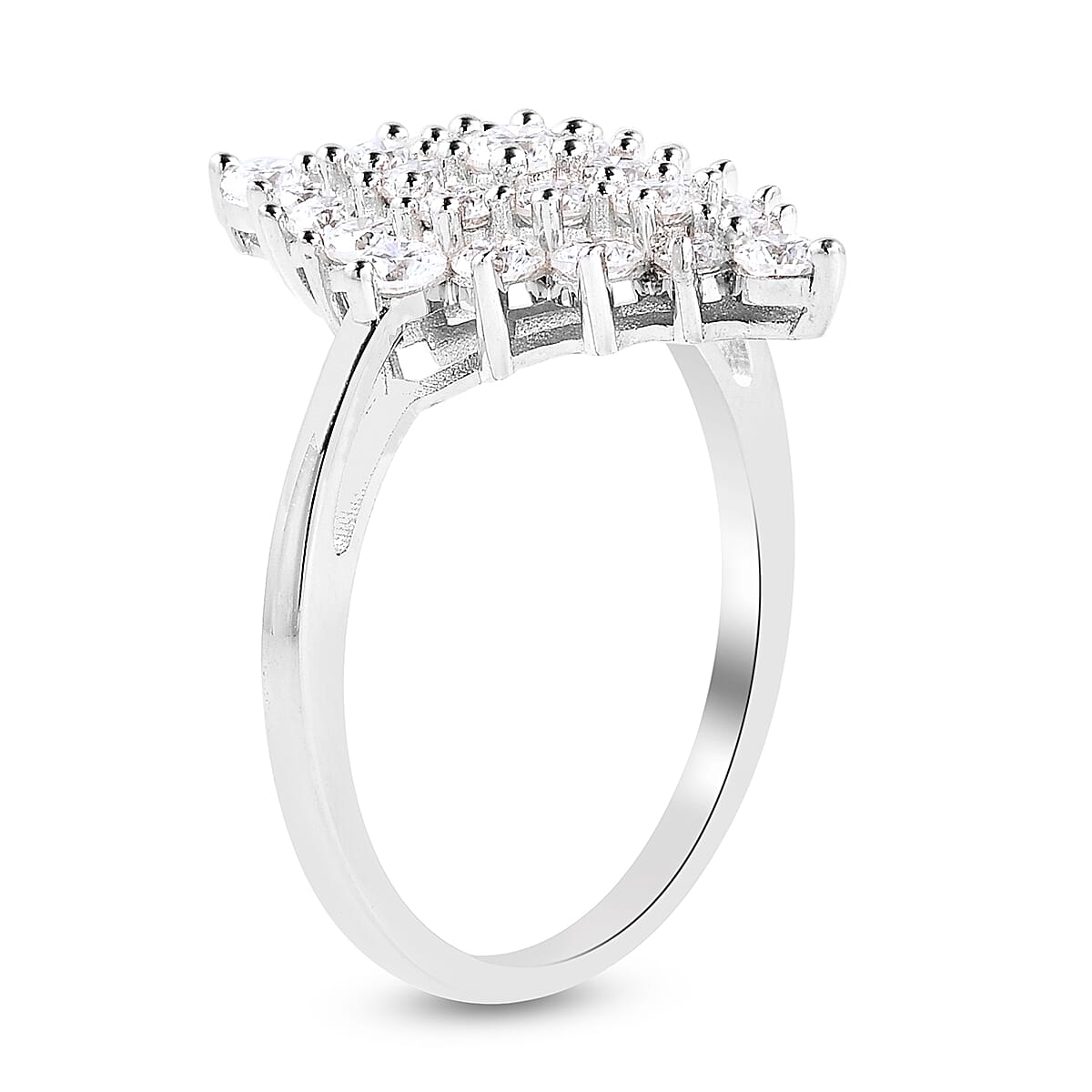 Moissanite Cluster Ring in Rhodium Overlay Sterling Silver 1.50 Ct