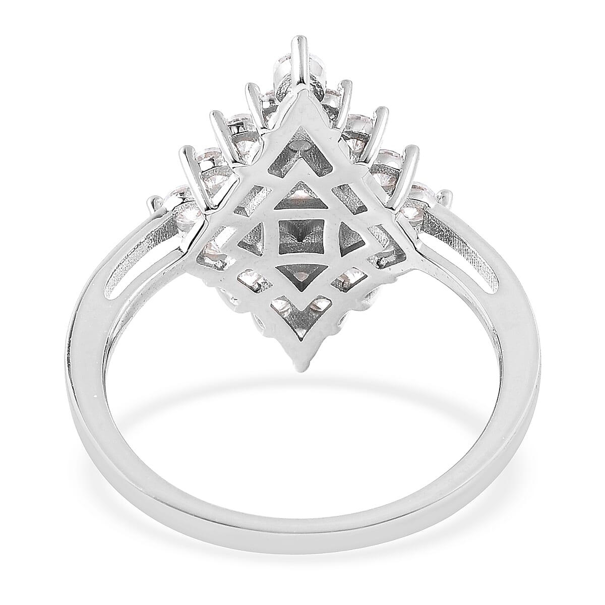 Moissanite Cluster Ring in Rhodium Overlay Sterling Silver 1.50 Ct