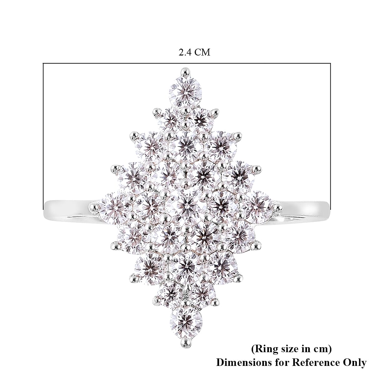 Moissanite Cluster Ring in Rhodium Overlay Sterling Silver 1.50 Ct