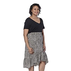 LA MAREY Leopard Printed Midi Skirt - Black