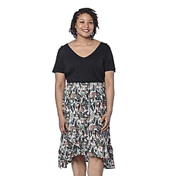 LA MAREY Leaf Printed Midi Skirt - Black and Multi