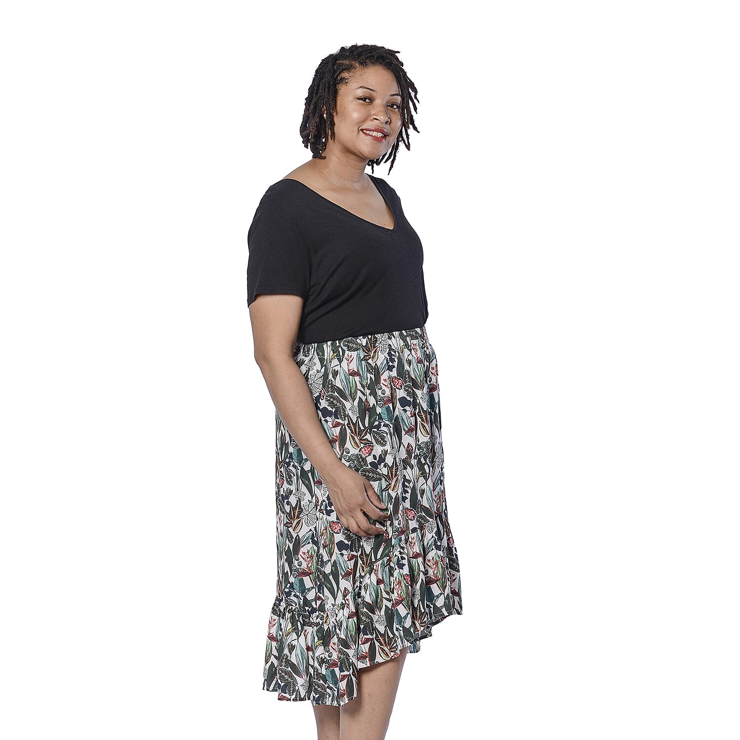 LA MAREY Leopard Printed Midi Skirt - Black