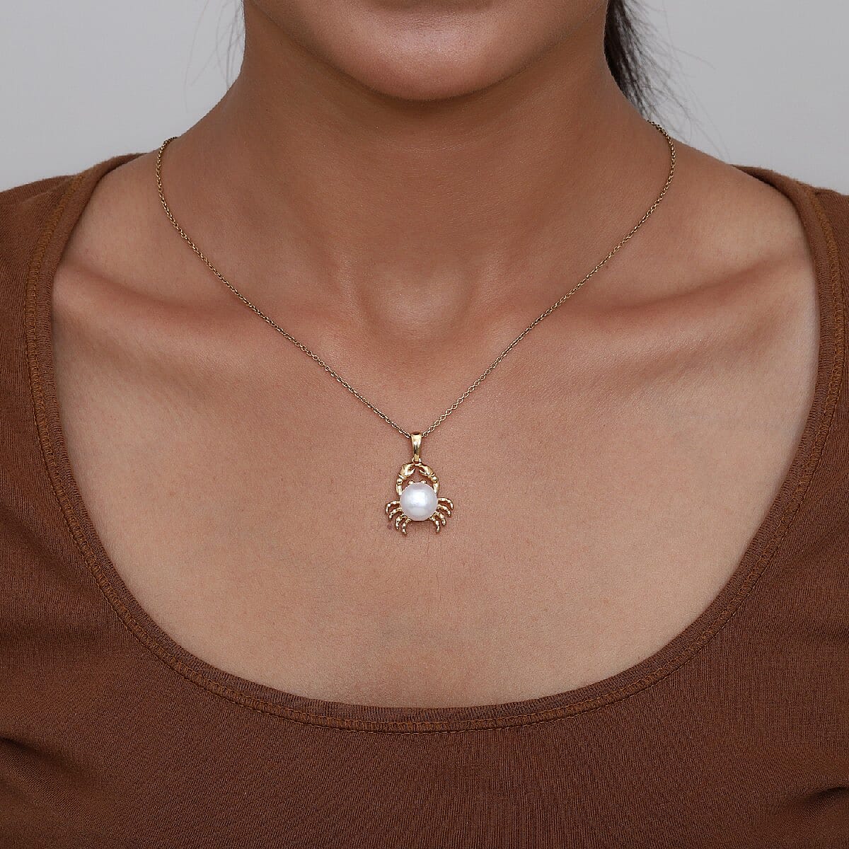 Fresh Water Pearl Crab Pendant in 14K Gold Overlay Sterling Silver