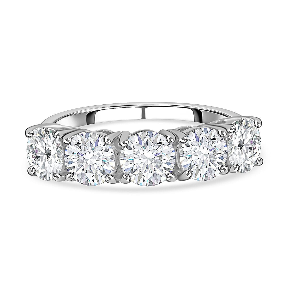 Moissanite 5 Stone Ring in Platinum Overlay Sterling Silver 2.15 Ct
