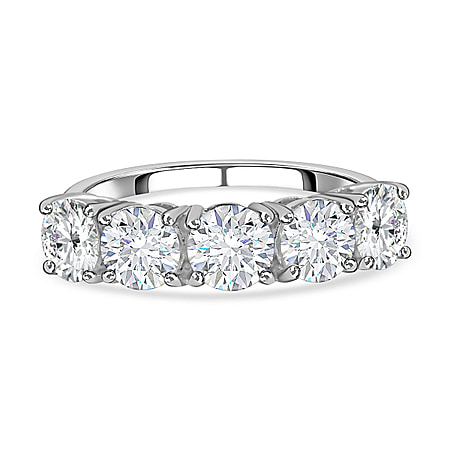 1.74 Ct. Moissanite 5 Stone Ring in Platinum Plated Sterling Silver