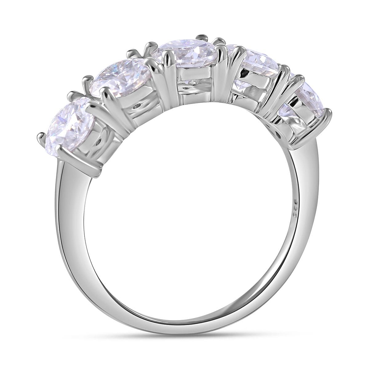 Moissanite 5 Stone Ring in Platinum Overlay Sterling Silver 2.15 Ct