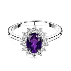 Designer Inspired Birthstone Halo Ring in Sterling Silver