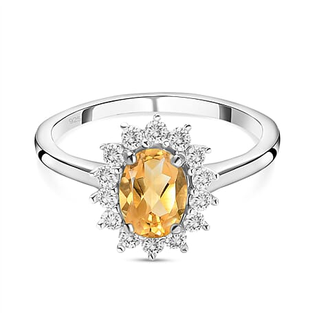 Citrine and Natural Cambodian Zircon Ring in Platinum Overlay Sterling Silver 1.120 Ct.
