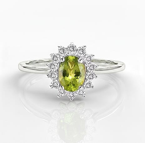 Hebei Peridot and Natural Cambodian Zircon Ring in Platinum Overlay Sterling Silver 1.320 Ct.