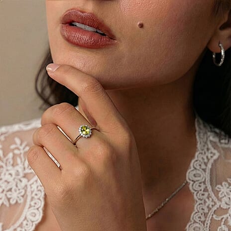 Hebei Peridot and Natural Cambodian Zircon Ring in Platinum Overlay Sterling Silver 1.320 Ct.