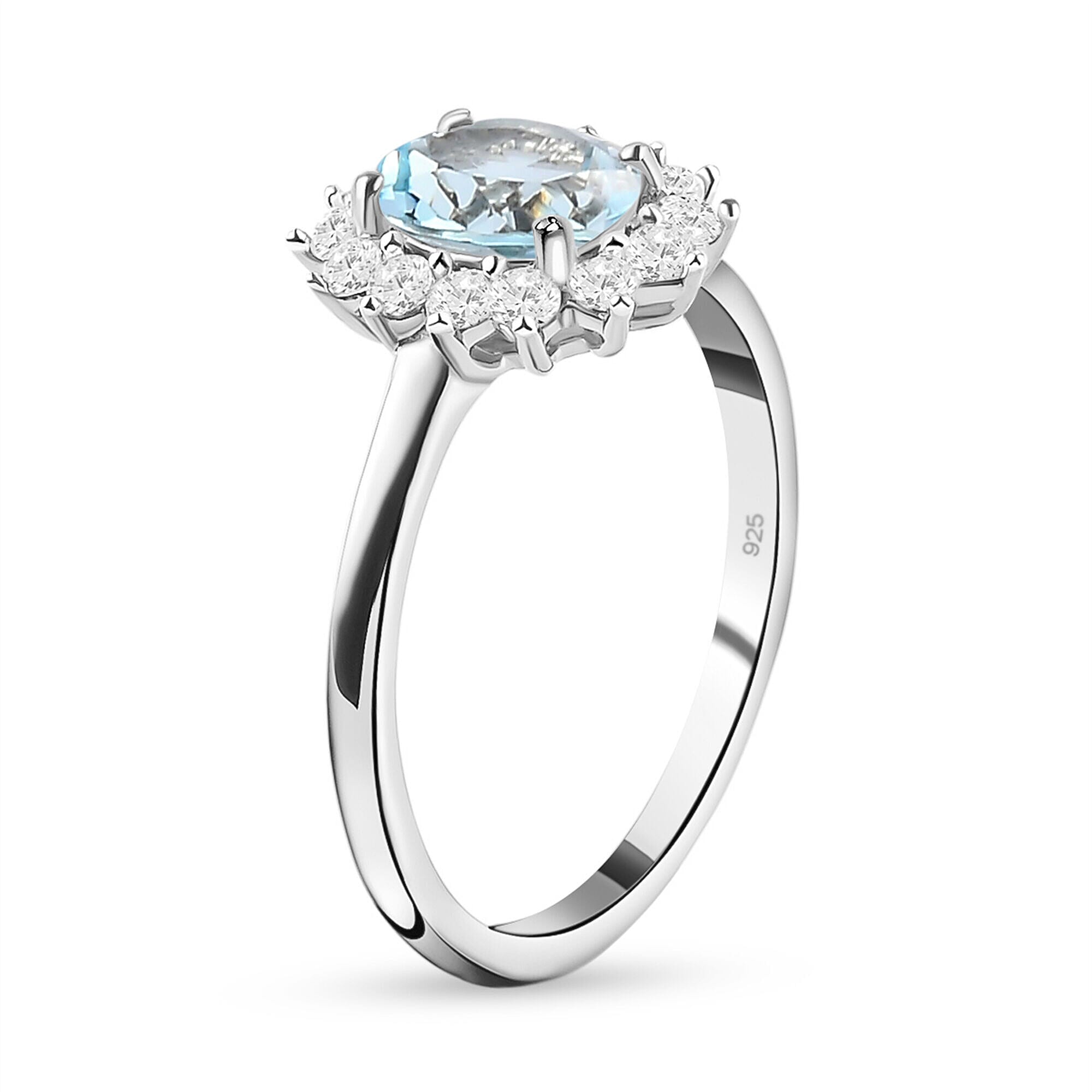 Sky Blue Topaz and Natural Cambodian Zircon Ring in Platinum Overlay Sterling Silver