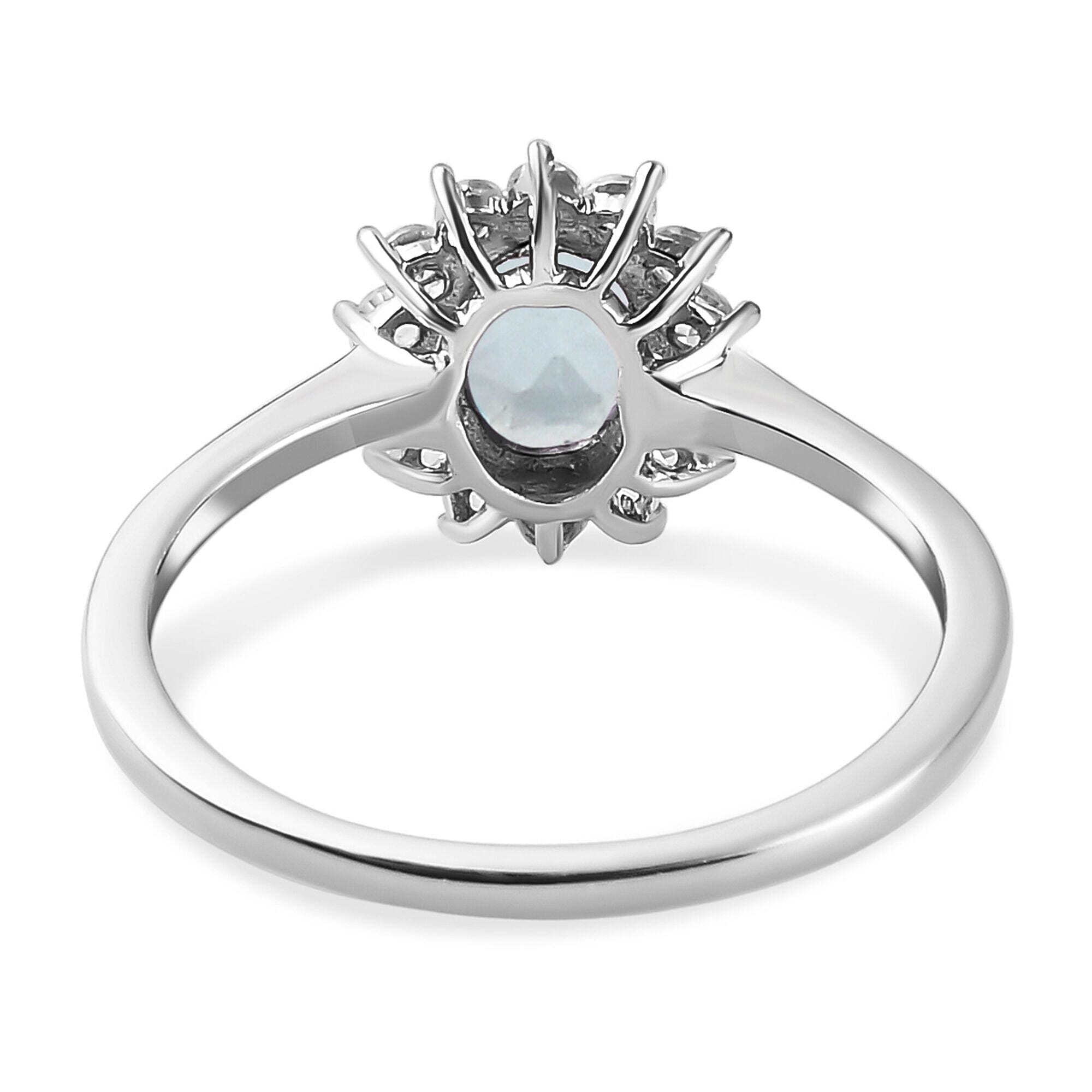 Sky Blue Topaz and Natural Cambodian Zircon Ring in Platinum Overlay Sterling Silver