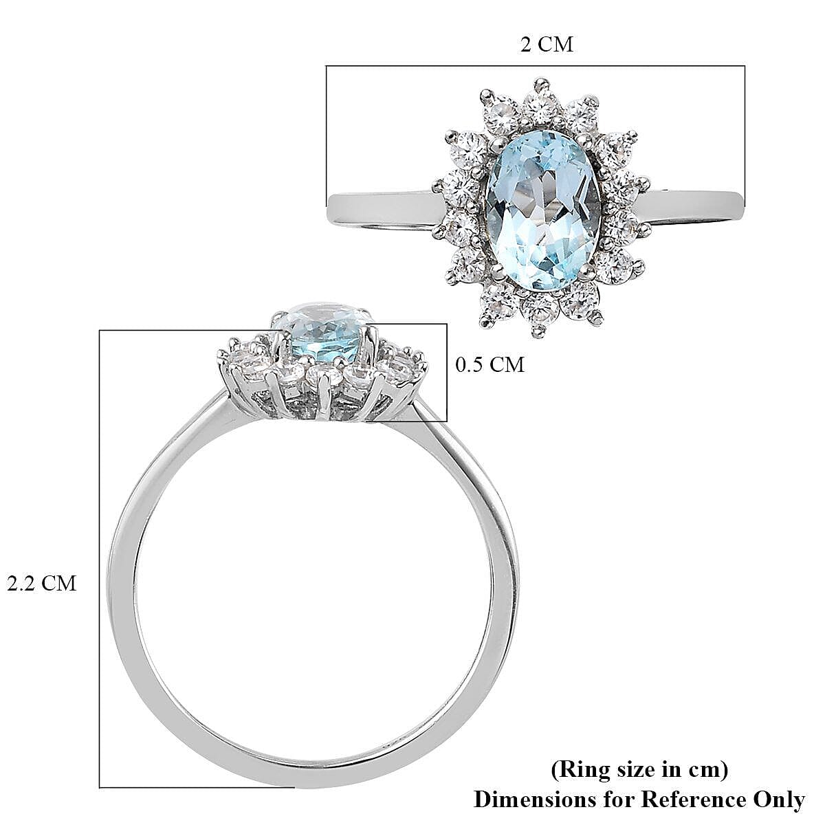 Sky Blue Topaz and Natural Cambodian Zircon Ring in Platinum Overlay Sterling Silver