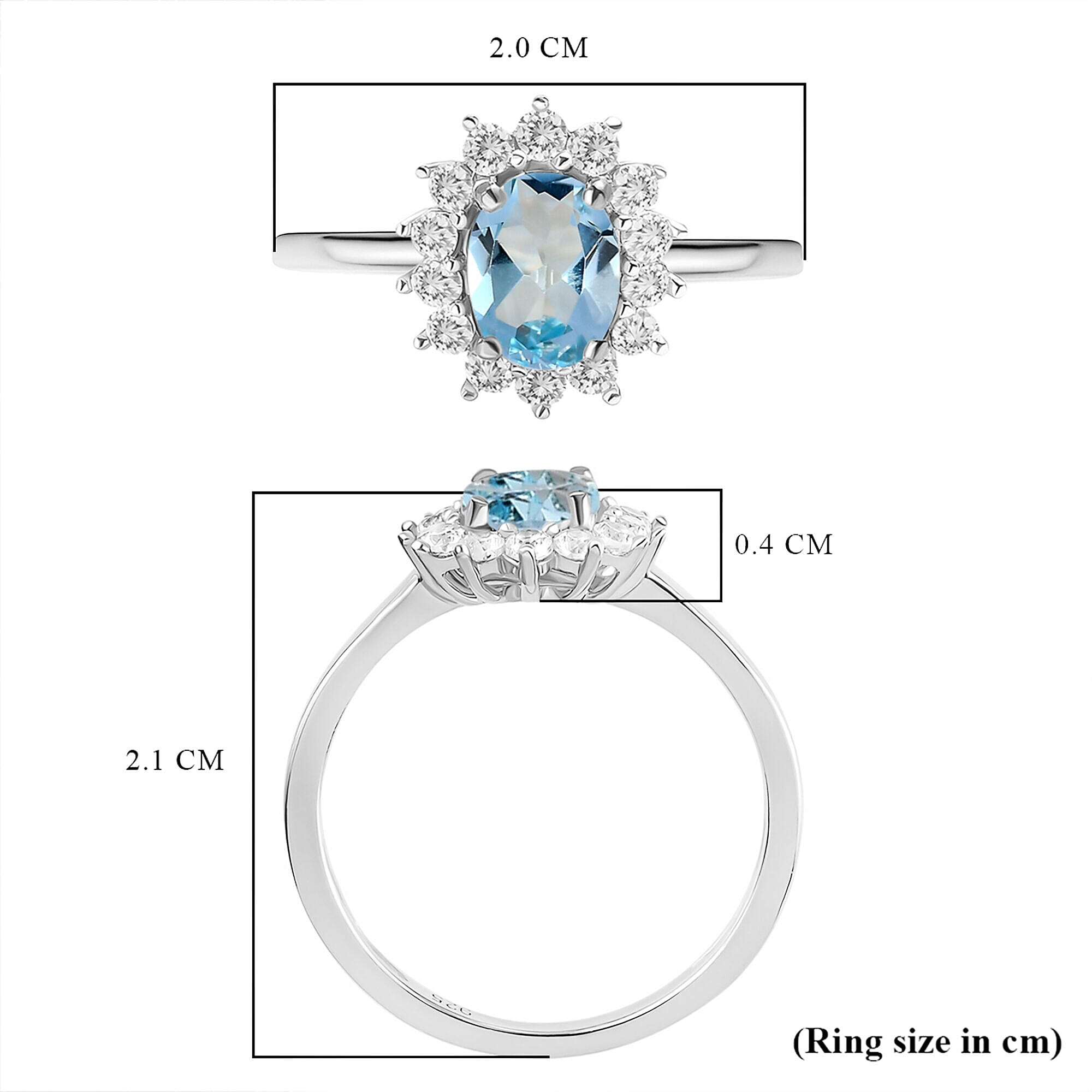 Sky Blue Topaz and Natural Cambodian Zircon Ring in Platinum Overlay Sterling Silver