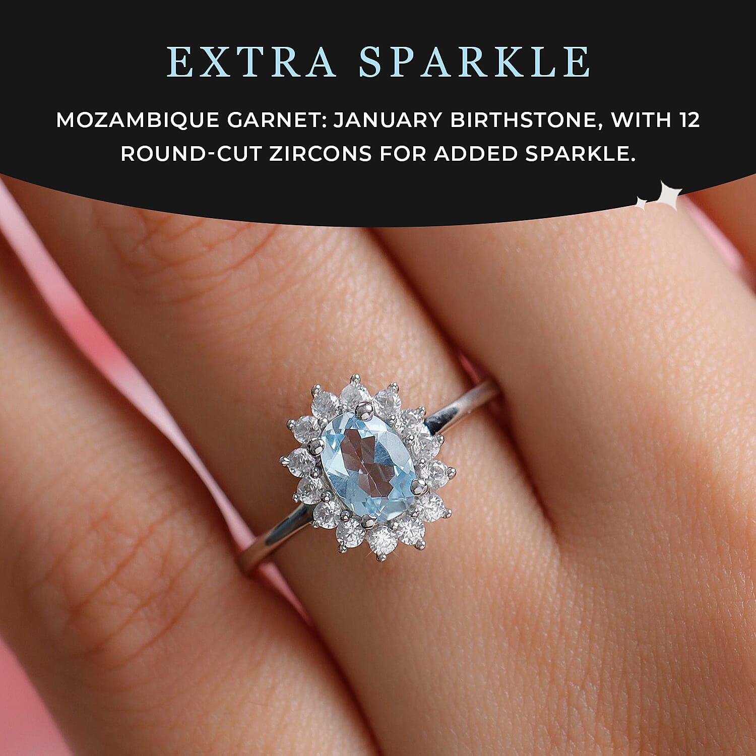 D'Joy SkyBlue Topaz & Natural Zircon Halo Ring in Platinum Overlay Sterling Silver 1.37 Ct.