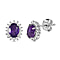African Amethyst and Cambodian Zircon Halo Earrings in Platinum Plated Sterling Silver