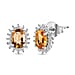 Citrine and Natural Cambodian Zircon Halo Earrings in Platinum Plated Sterling Silver