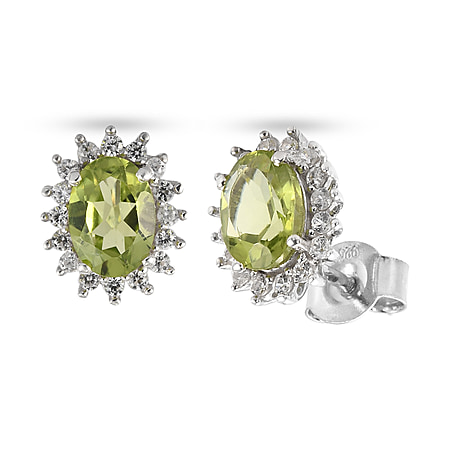 2.12 Ct. Hebei Peridot and Natural Cambodian Zircon Earrings in Platinum Plated Sterling Silver