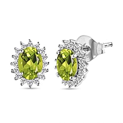 Citrine November Birthstone Halo Stud Earrings with Cambodian Zircon in Platinum Plated Sterling Silver