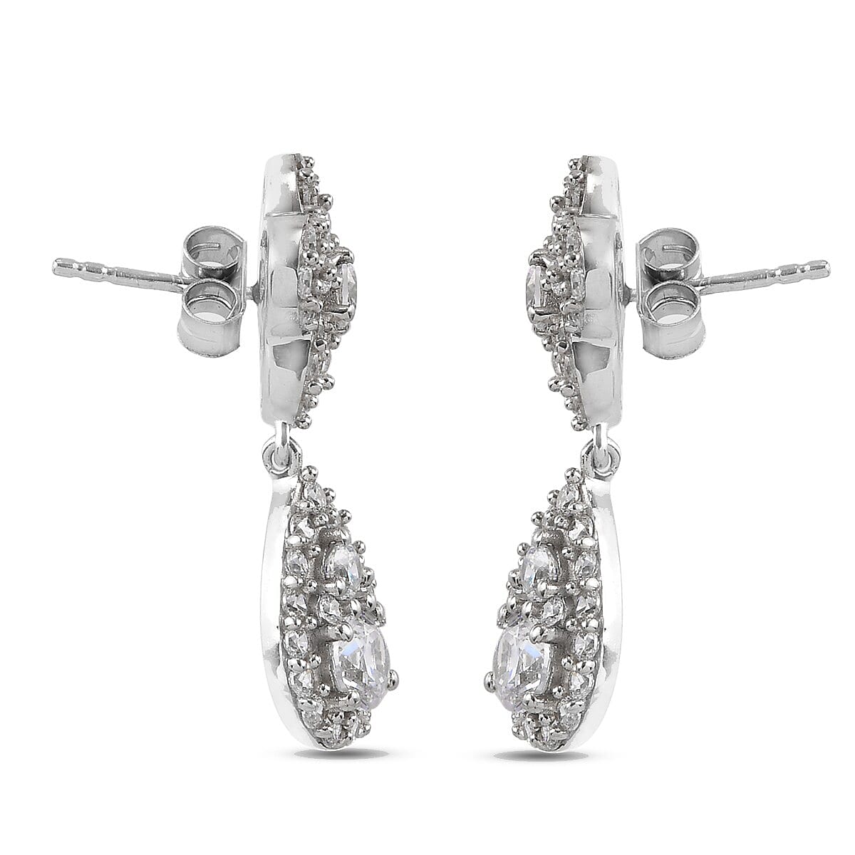Lustro Stella Platinum Overlay Sterling Silver Earrings (with Push Back) Made with Finest CZ 6.33 Ct, Silver wt. 5.27 Gms