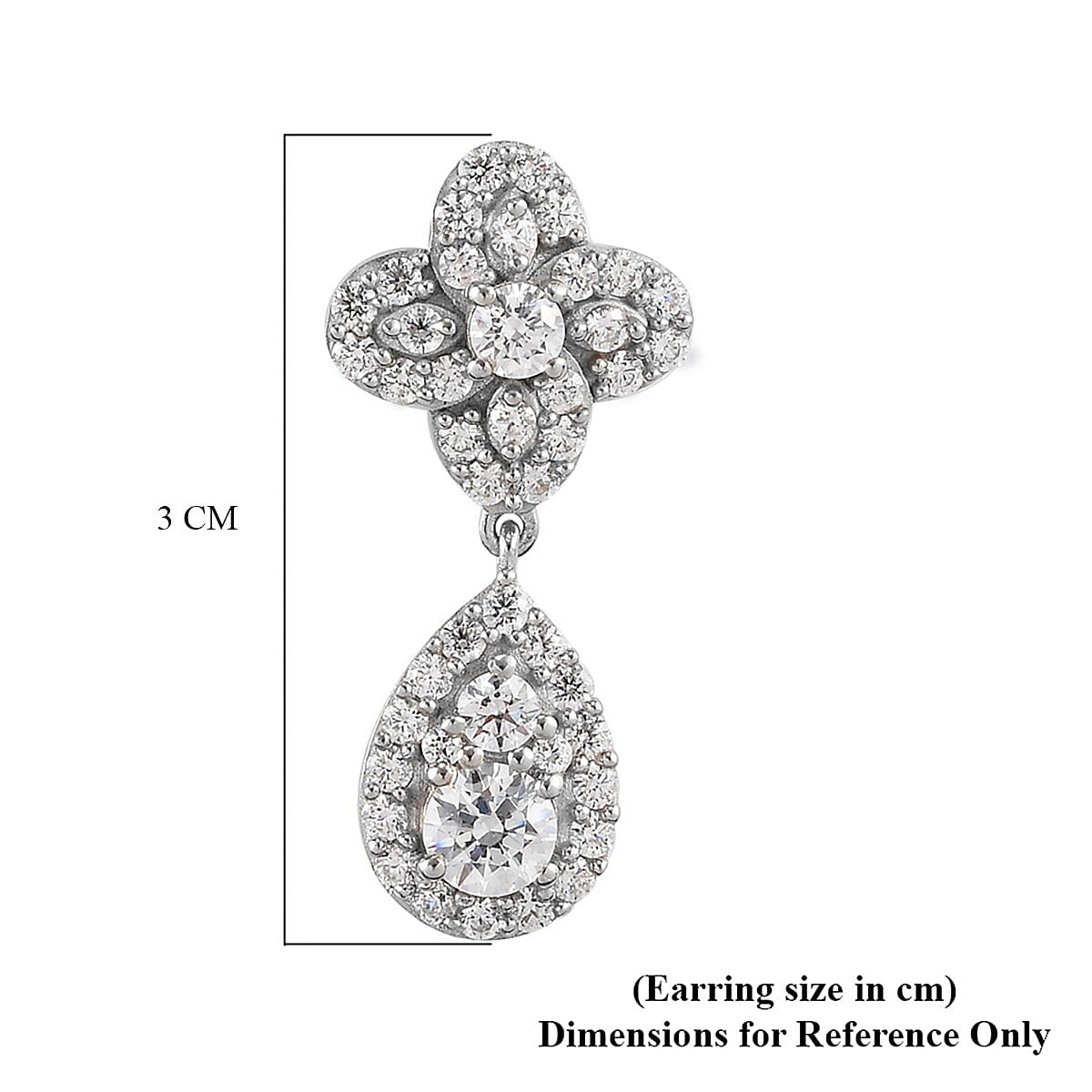 Lustro Stella Platinum Overlay Sterling Silver Earrings (with Push Back) Made with Finest CZ 6.33 Ct, Silver wt. 5.27 Gms