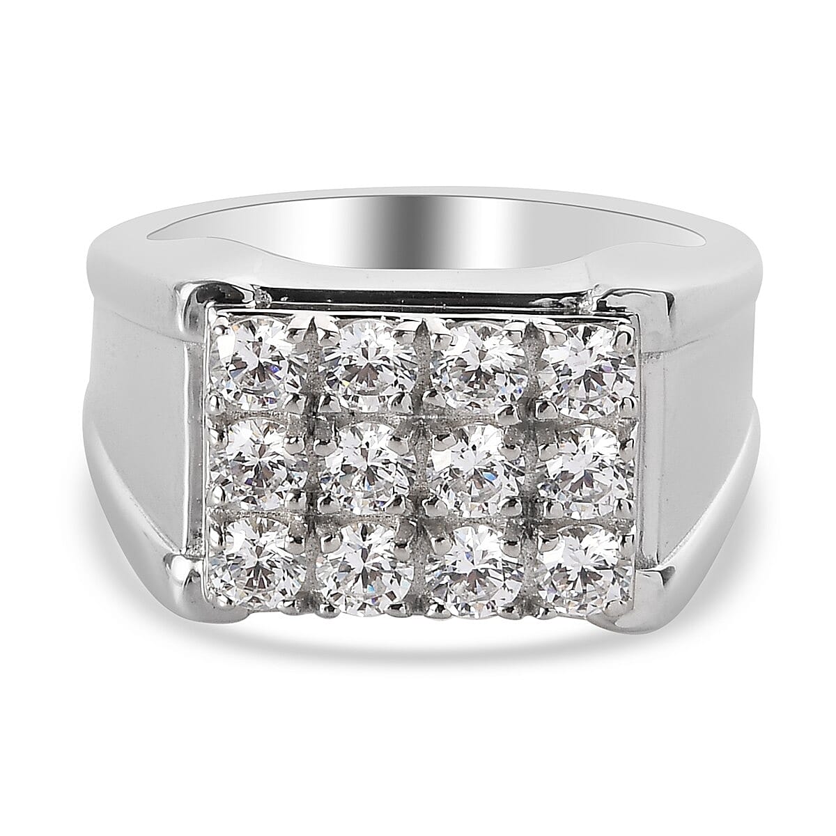 Lustro Stella Platinum Overlay Sterling Silver Ring Made with Finest CZ 3.14 Ct, Silver wt. 6.77 Gms