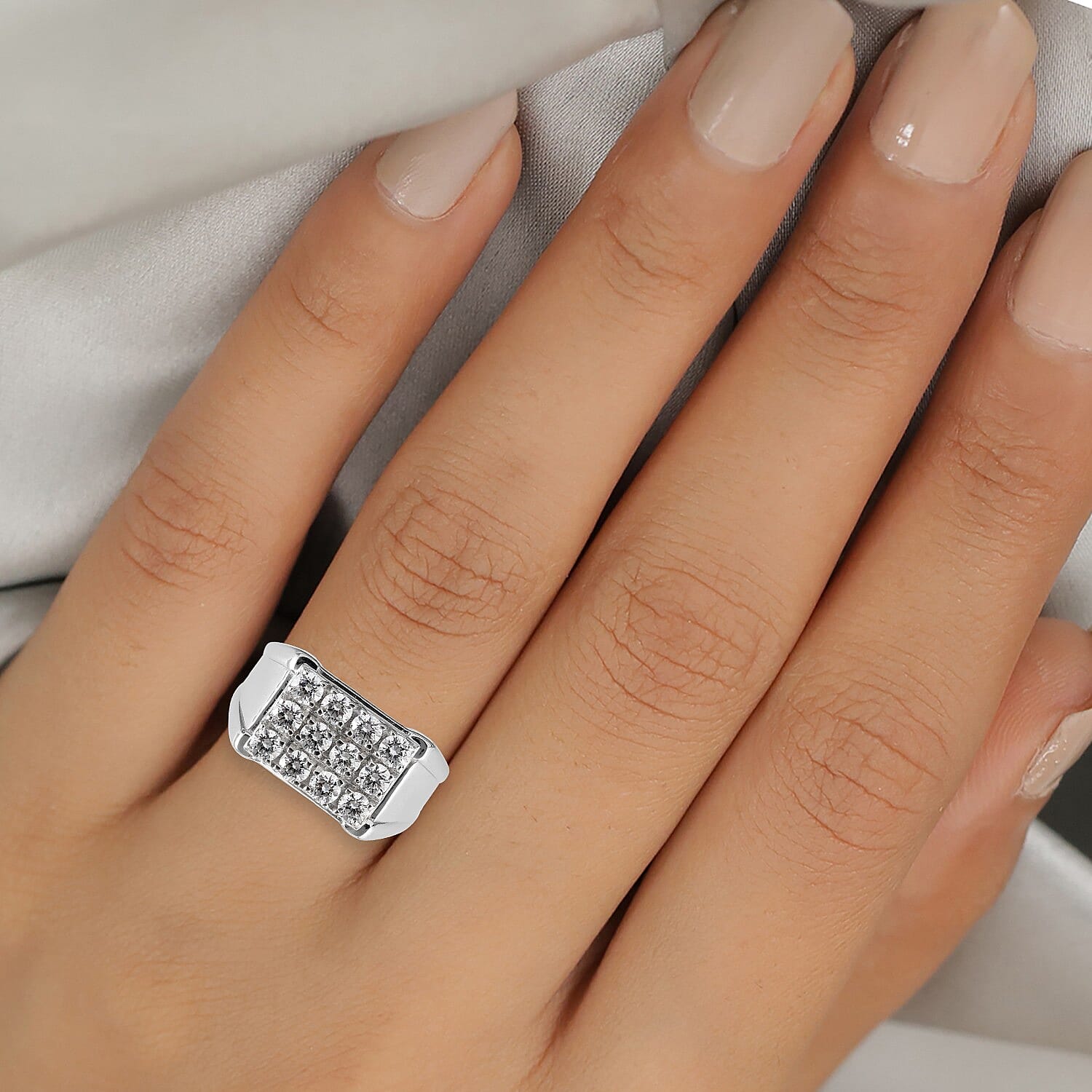 Lustro Stella Platinum Overlay Sterling Silver Ring Made with Finest CZ 3.14 Ct, Silver wt. 6.77 Gms