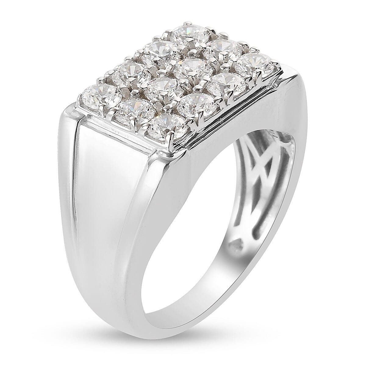 Lustro Stella Platinum Overlay Sterling Silver Ring Made with Finest CZ 3.14 Ct, Silver wt. 6.77 Gms