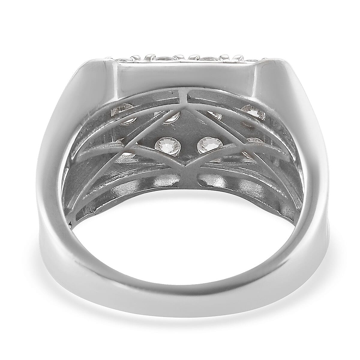 Lustro Stella Platinum Overlay Sterling Silver Ring Made with Finest CZ 3.14 Ct, Silver wt. 6.77 Gms