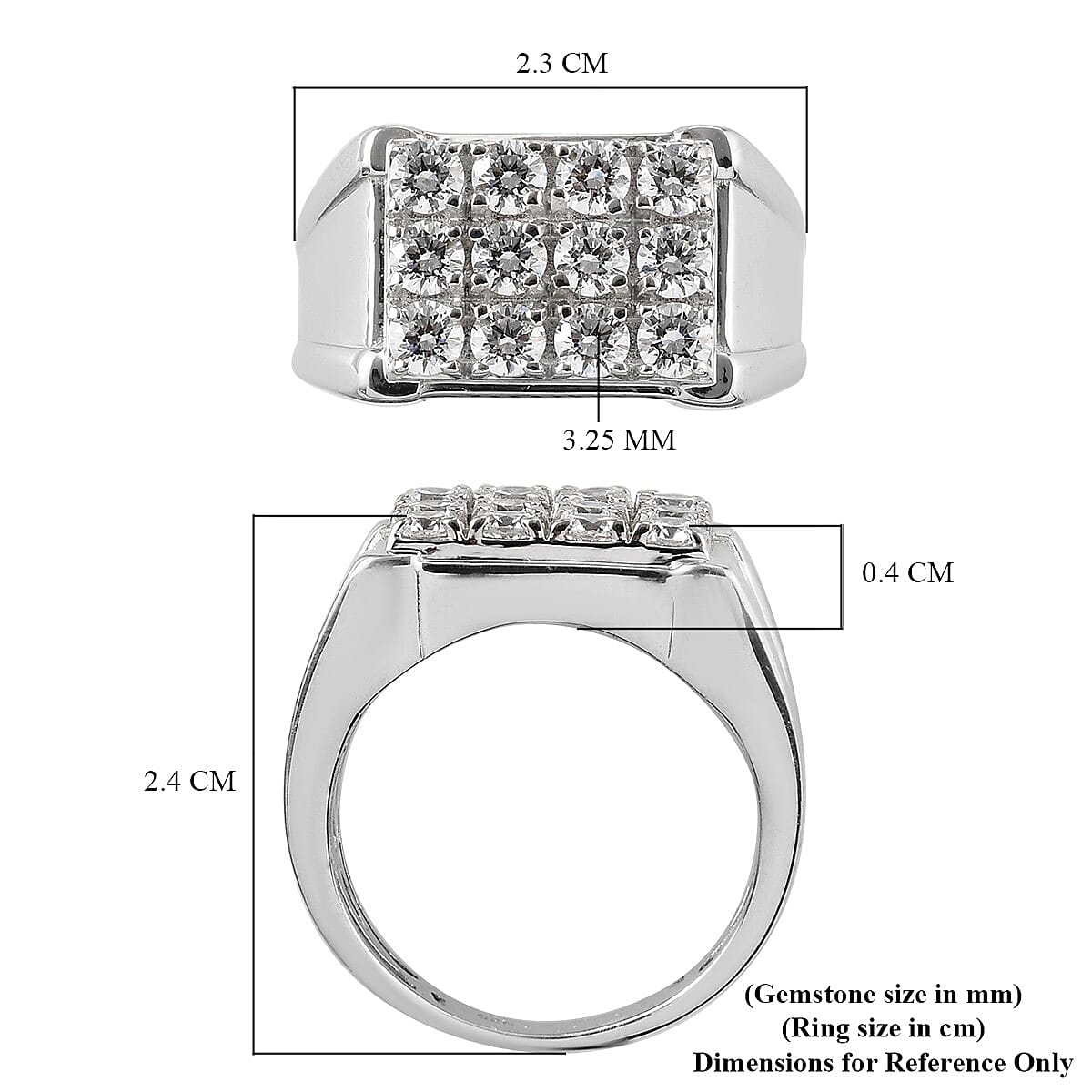 Lustro Stella Platinum Overlay Sterling Silver Ring Made with Finest CZ 3.14 Ct, Silver wt. 6.77 Gms