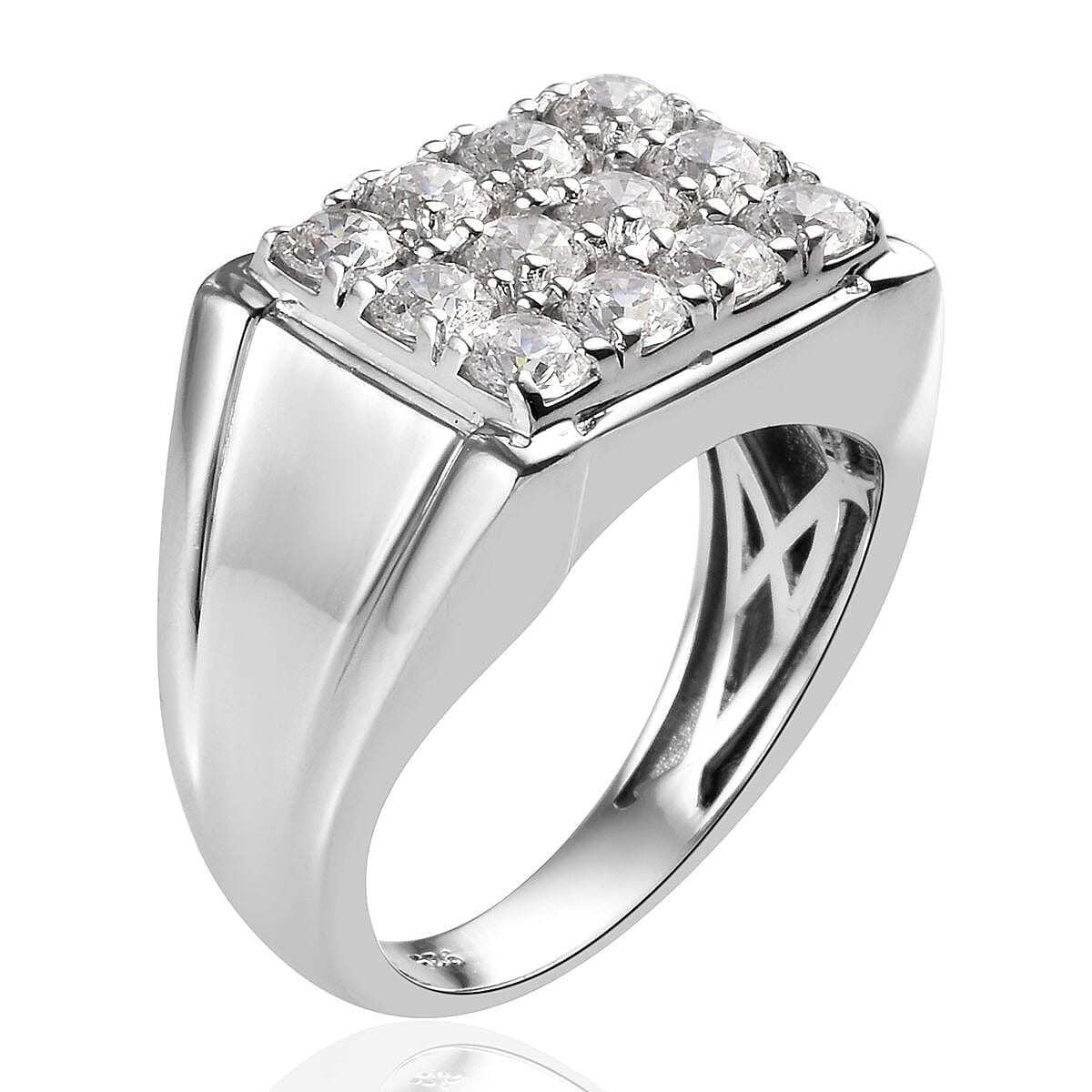 Lustro Stella Platinum Overlay Sterling Silver Ring Made with Finest CZ 3.14 Ct, Silver wt. 6.77 Gms