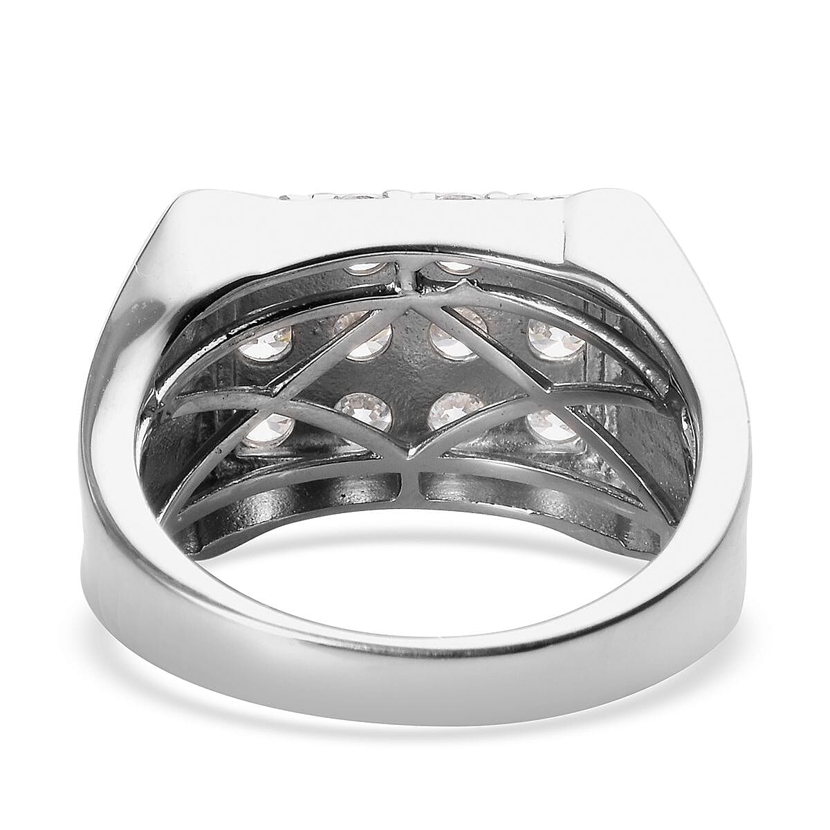 Lustro Stella Platinum Overlay Sterling Silver Ring Made with Finest CZ 3.14 Ct, Silver wt. 6.77 Gms