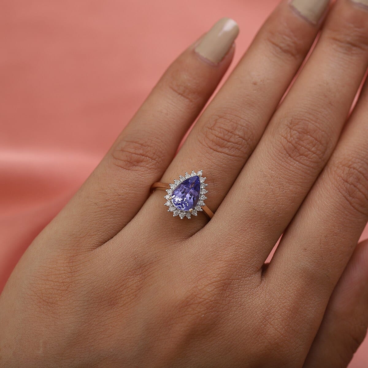 Elite Collection- 9K Yellow Gold Tanzanite and Diamond Halo Ring 2.10 Ct.