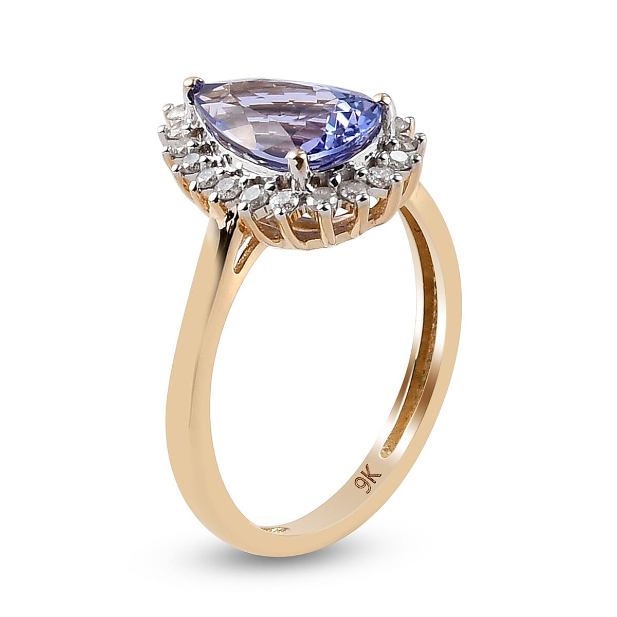 Elite Collection- 9K Yellow Gold Tanzanite and Diamond Halo Ring 2.10 Ct.